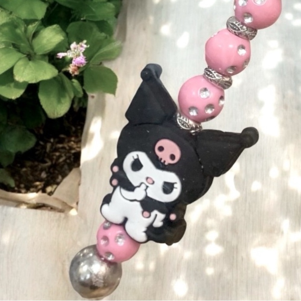 Cute Kuromi Beaded Bookmark with Pink Beads hello Kitty family Sanrio - Picture 2 of 4